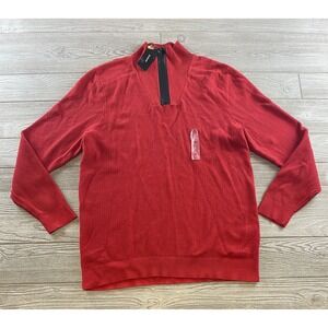 Alfani Red Cotton 1/4 Zip Mock Neck Pullover Sweater Mens X-Large MSRP $60 NWT .